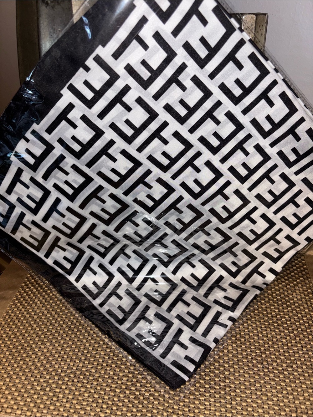 Black & White Geometric Silk Scarf